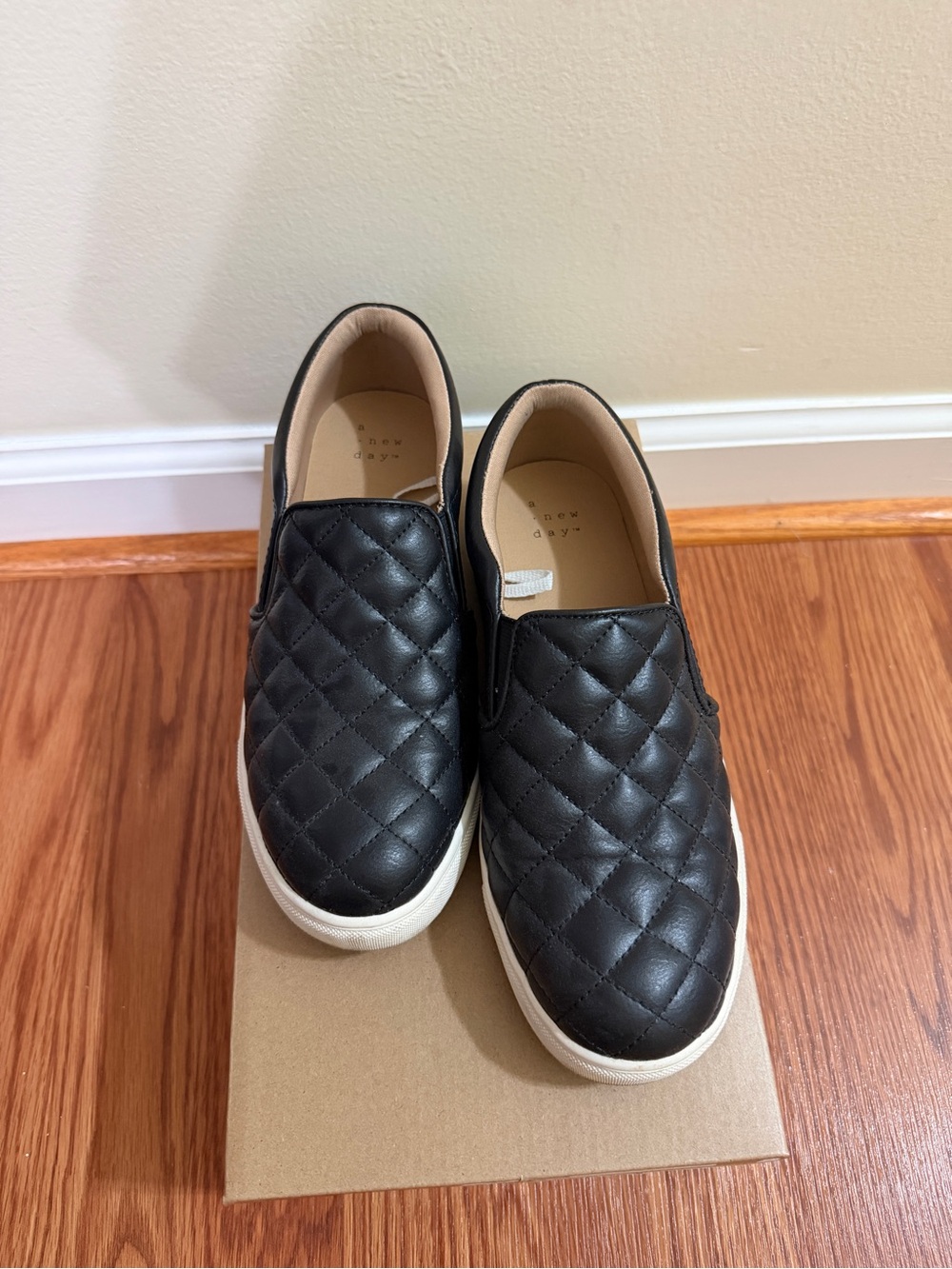 a new day Black Quilted Slip-On Sneakers with White Sole